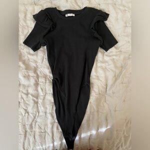 Zara ruffled shoulder ribbed bodysuit